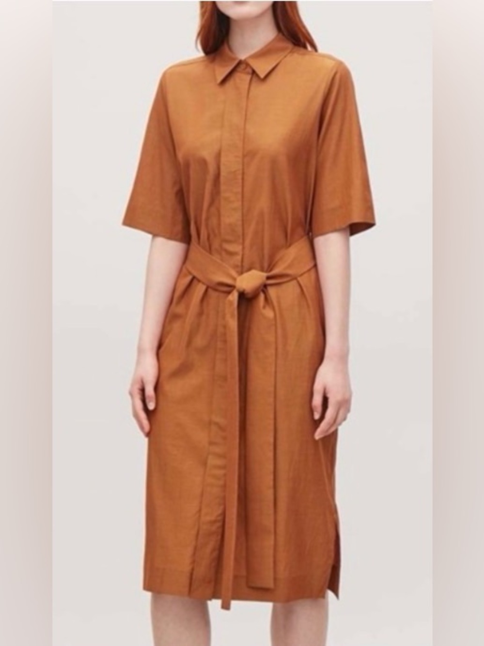 COS Midi Shirt Dress with Tie Waist - rusty orange
